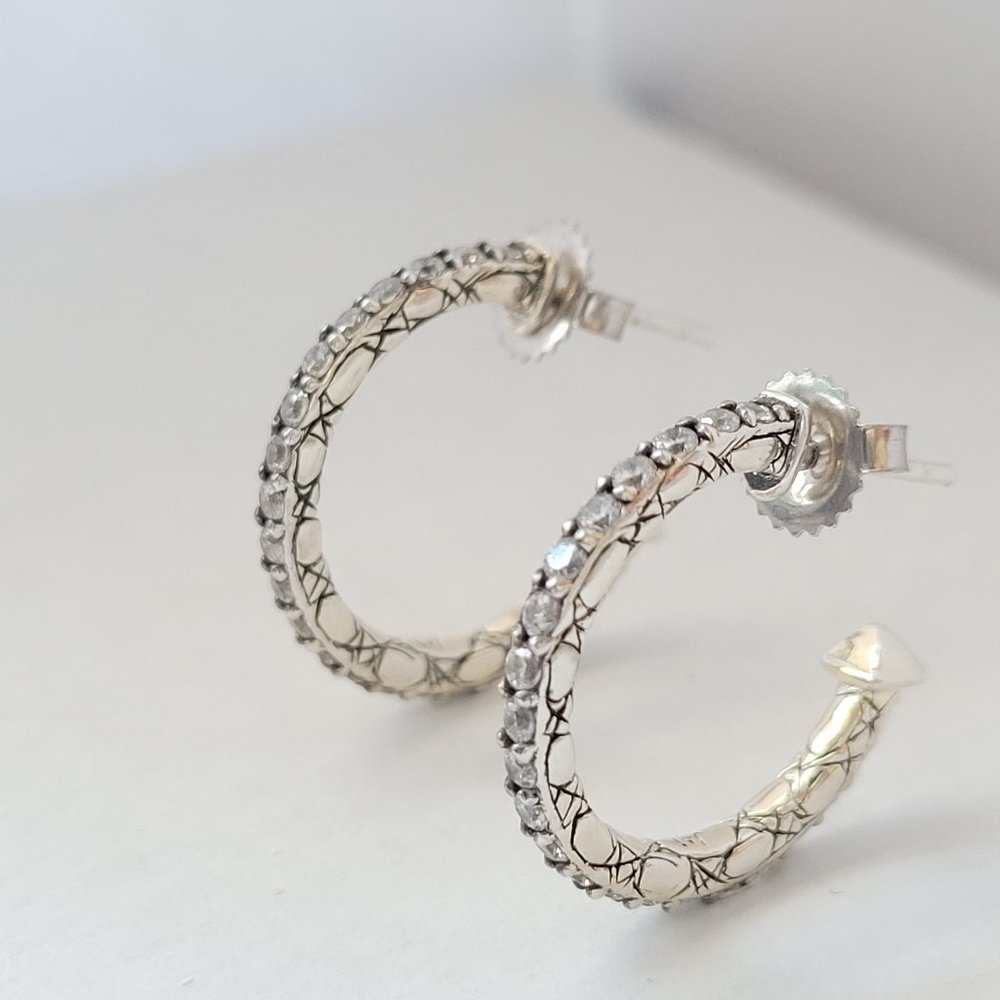 JAI CZ Decorative Hoop Earrings 925 Sterling Post for Pierced Ears